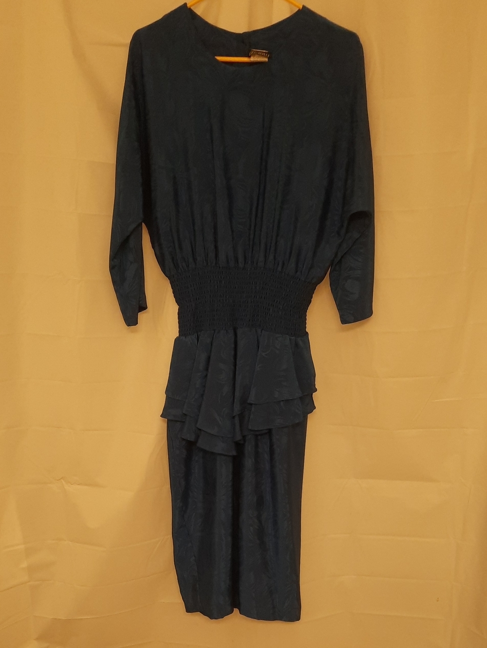 Vintage Blue Smocked Waist Midi Dress